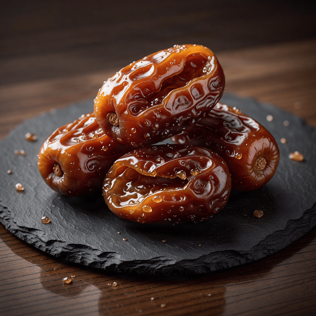 Premium fresh dates arranged artistically on a dark surface.
